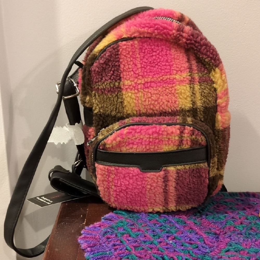 Plaid Pink and Brown Kid's Backpack - Picture 1 of 3